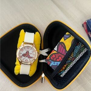 White and Gold Watch with Design by Romero Britto